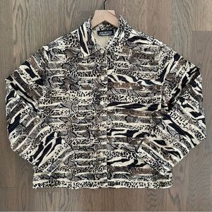 Vintage Animal Print Patchwork Chore Coat in Taupe, Brown, Black Size Medium